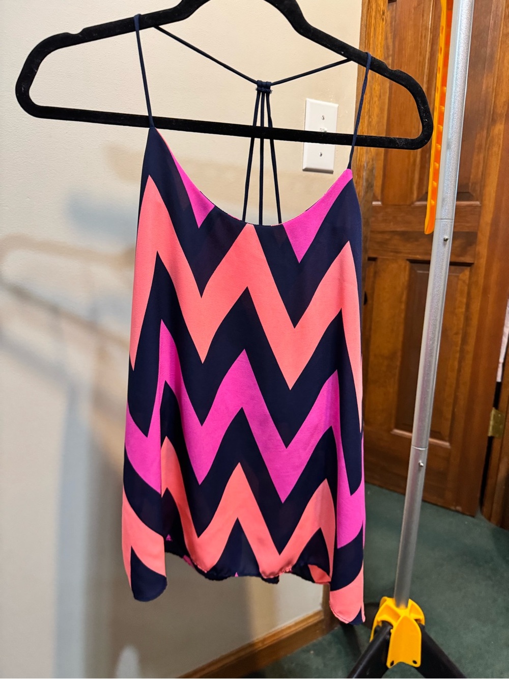 NYMPHE Navy Tank Top with Pink & Coral Wave Print